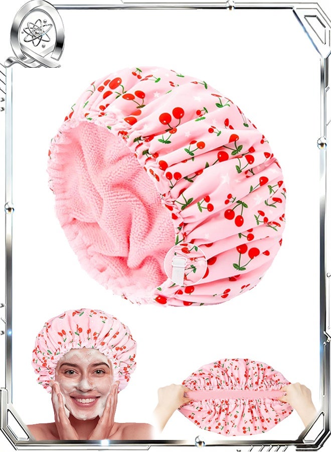 Shower Cap, Double Layer Elastic Adjustable Caps, Shower Caps for Long Thick Hair - Image 1
